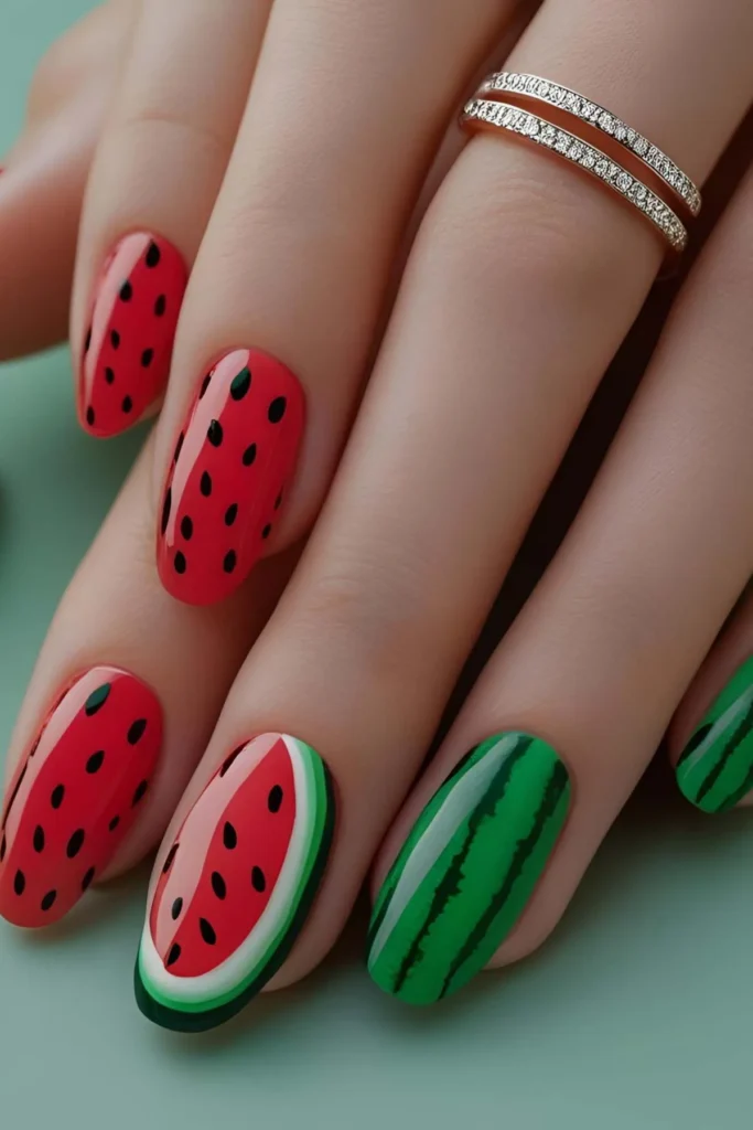 Watermelon Almond Nails
